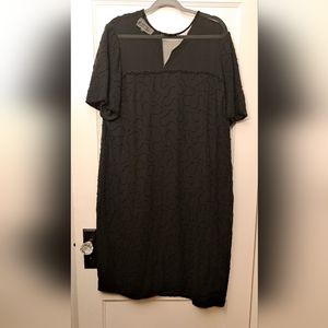 Black beaded shift dress with round collar, 90s vintage.